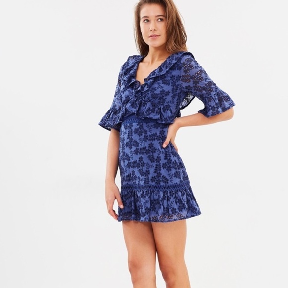 La Maison TALULAH Linen Eyelet Lace Luna Mini Ruffle Dress size - Picture 5 of 13